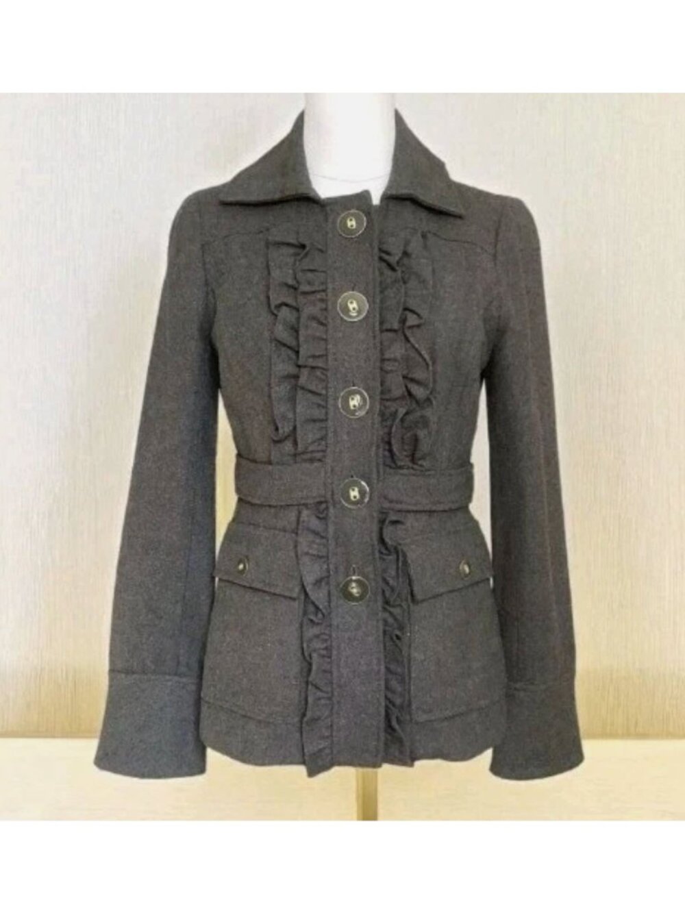 Anthropologie Tabitha Oxer Military Green Wool Blend Button Jacket Size 8 Coat